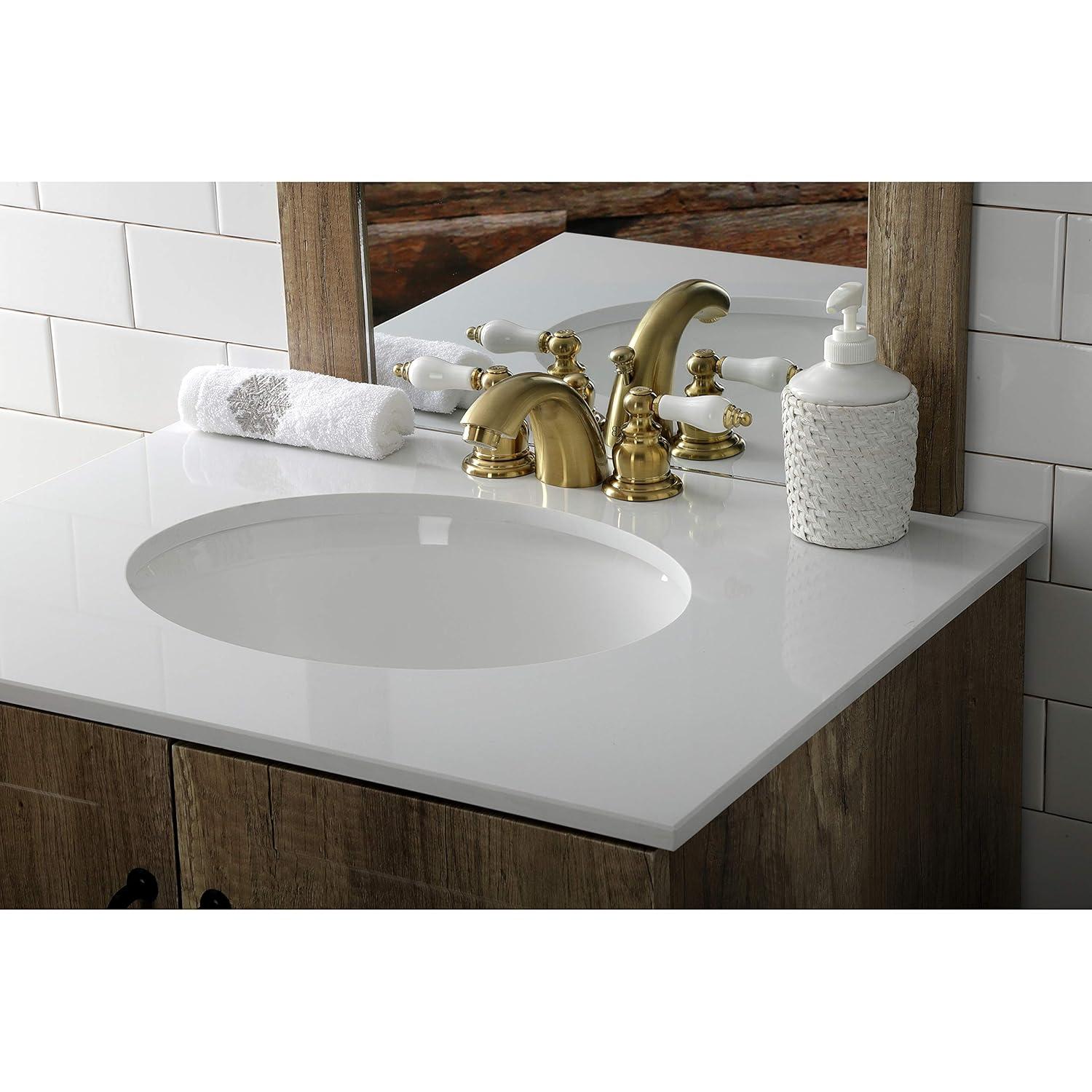 Kingston Brass Victorian Two-Handle 3-Hole Deck Mount Mini-Widespread Bathroom Faucet with Plastic Pop-Up
