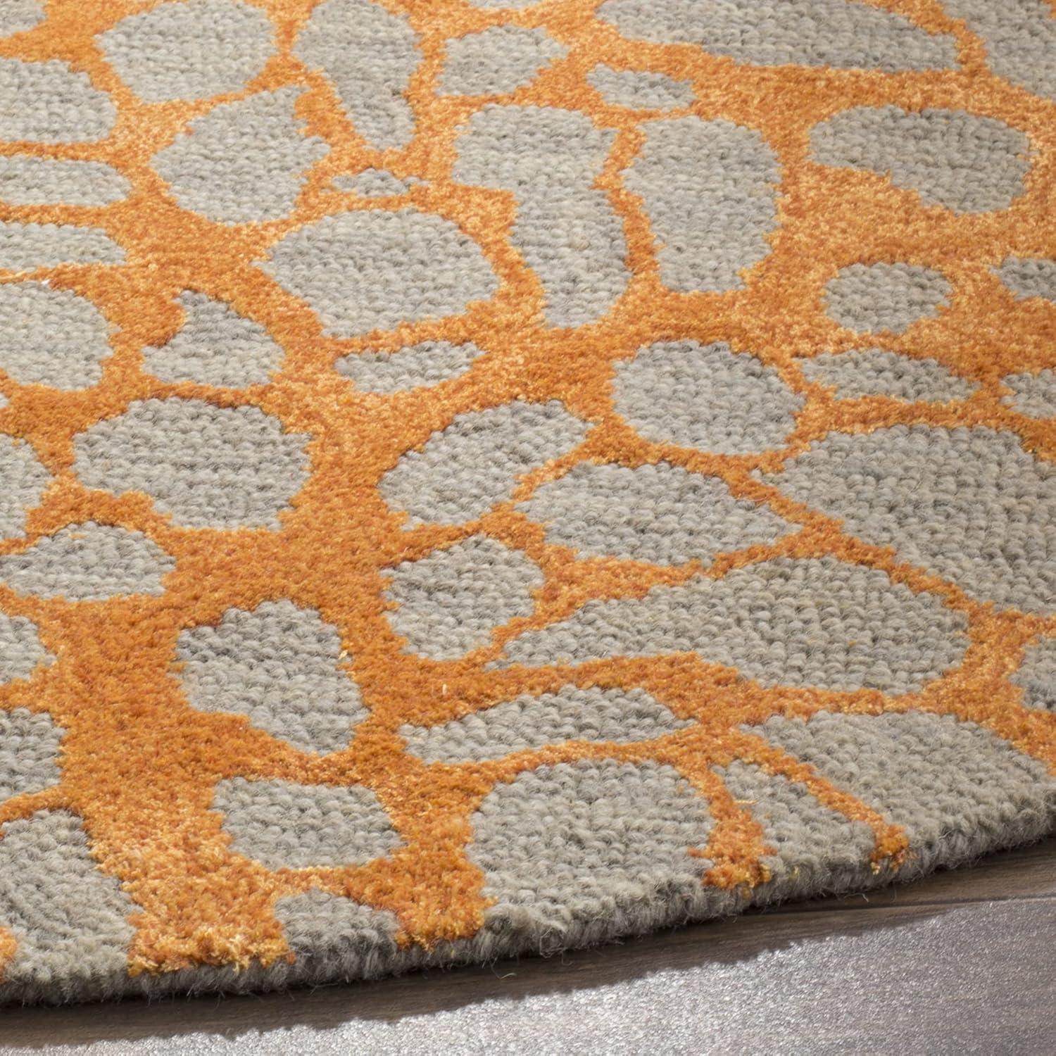 Blossom BLM695 Hand Hooked Indoor Area Rug - Grey/Orange - 6' Round - Safavieh