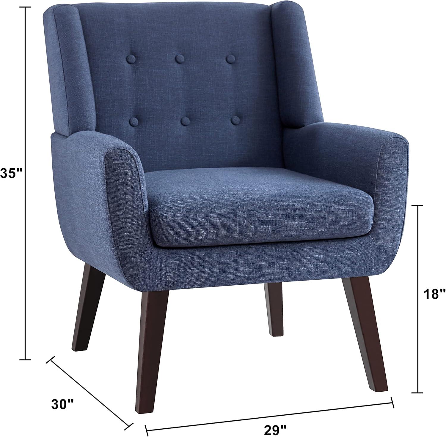 Accent Chair, Comfy Upholstered Mid Century Modern Armchair, Button-Tufted with Linen Fabric Lounge Arm Chairs for Living Room Bedroom(Dark Blue)