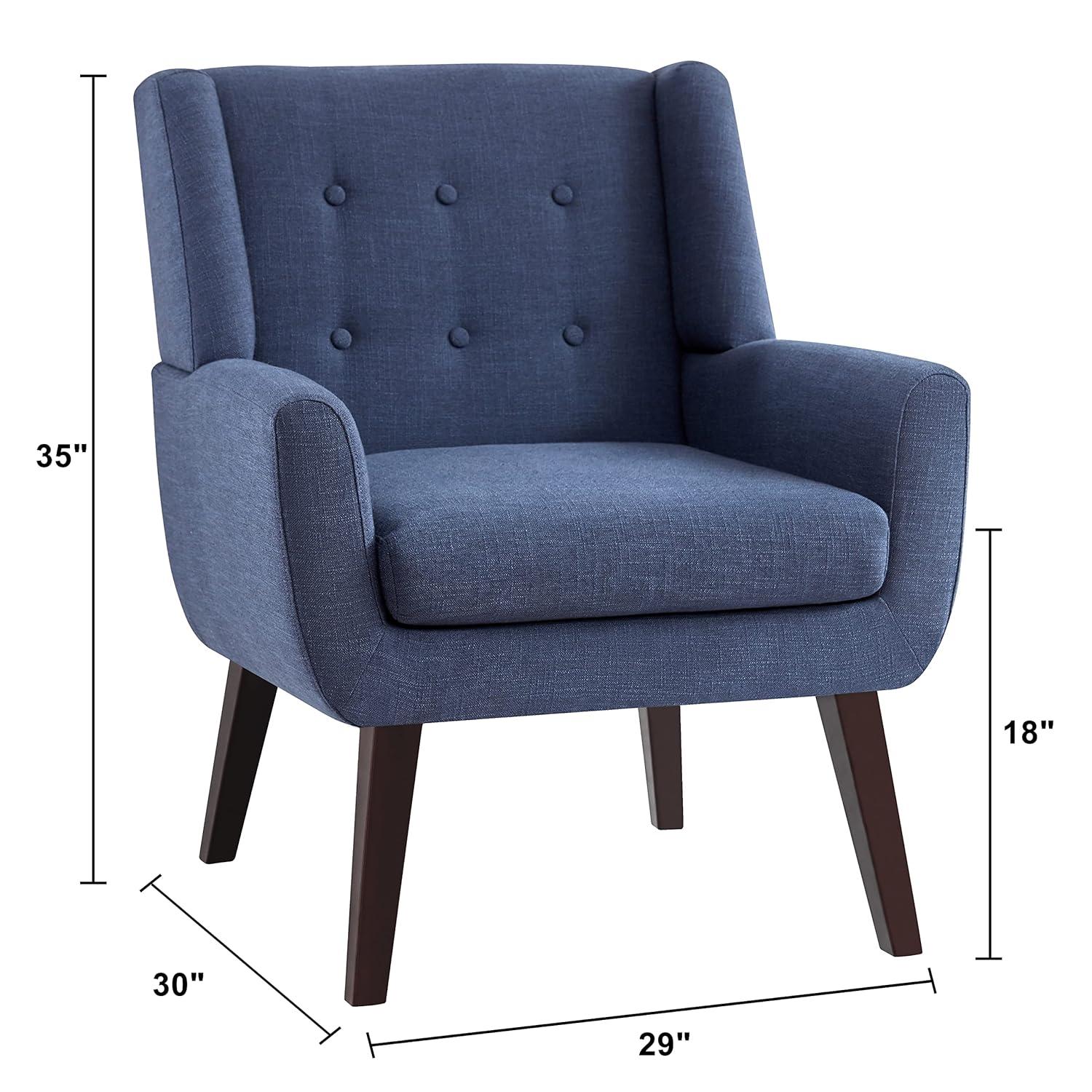 Accent Chair, Comfy Upholstered Mid Century Modern Armchair, Button-Tufted with Linen Fabric Lounge Arm Chairs for Living Room Bedroom(Dark Blue)
