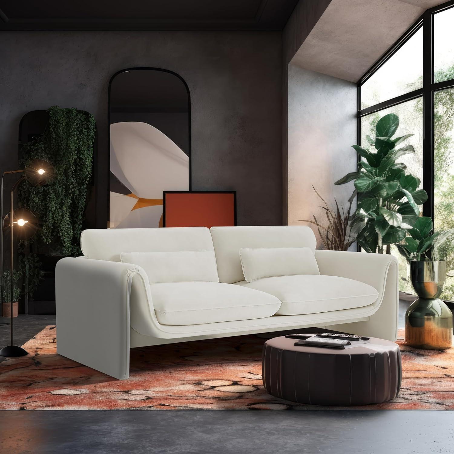 Meridian Furniture Sloan Cream Velvet Fabric Sofa