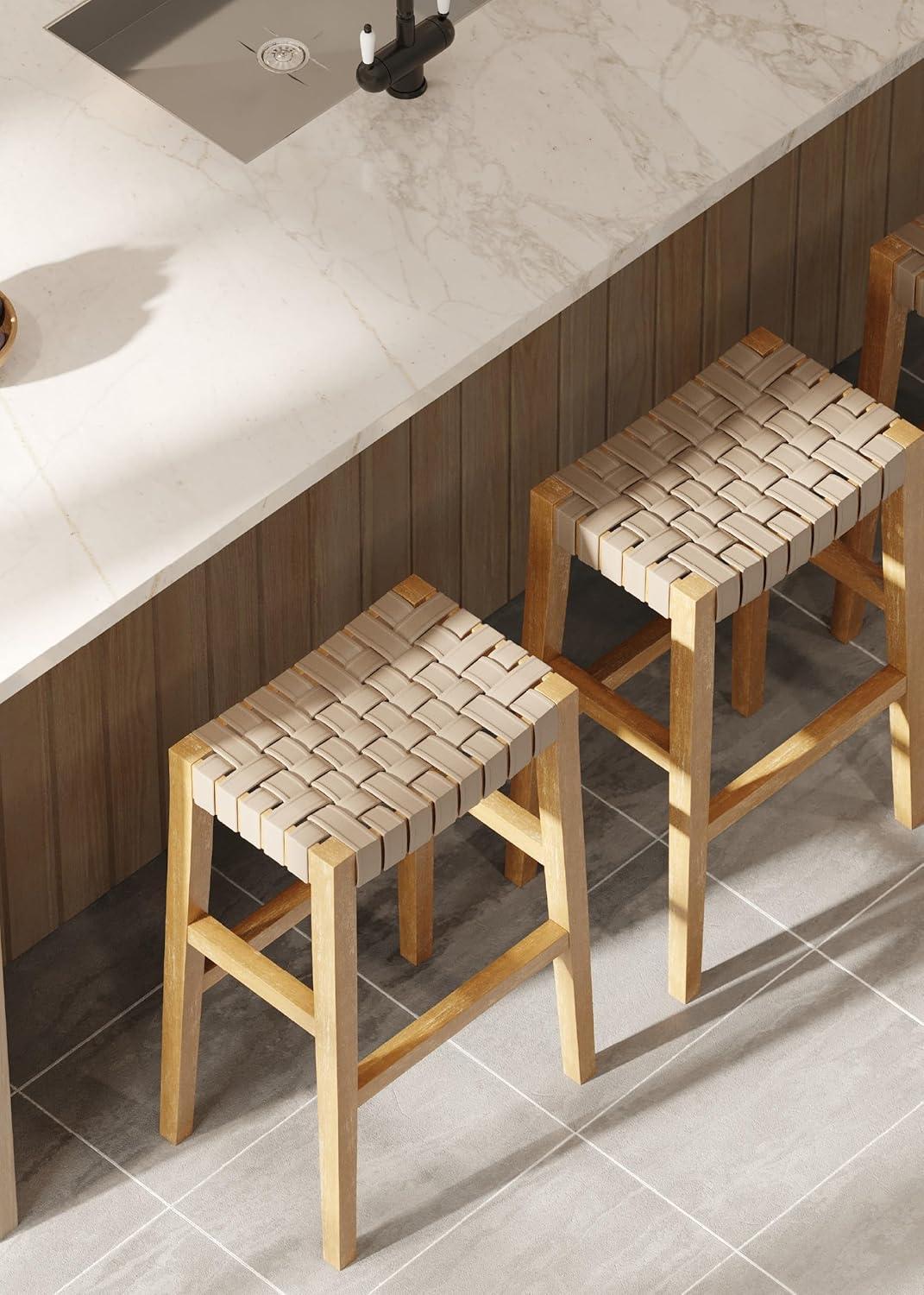 Maven Lane Maven Lane Emerson Kitchen Stool with Vegan Leather Upholstery