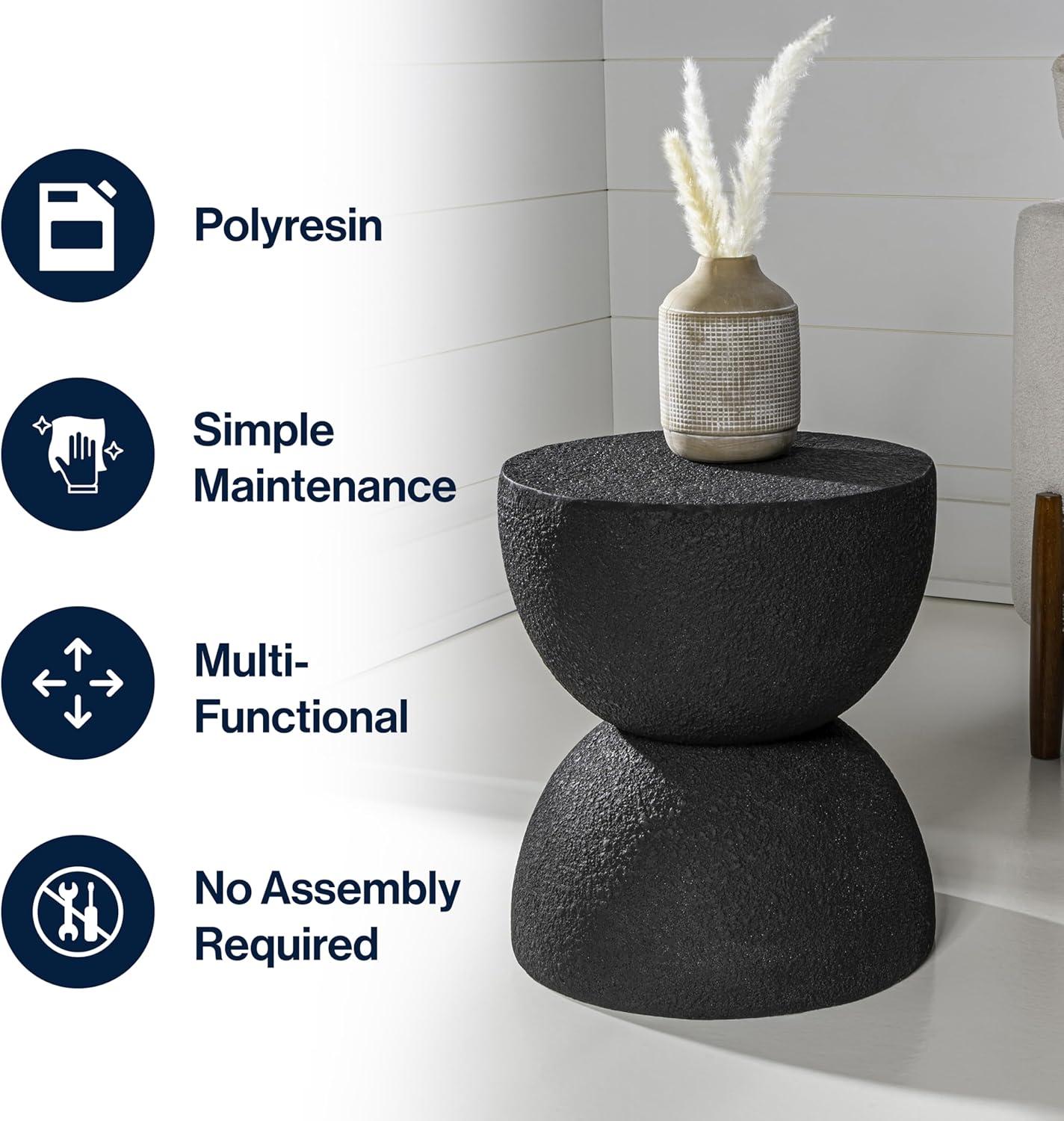 Greta 18" Mid-Century Modern Drum Accent Table , Black - JONATHAN Y