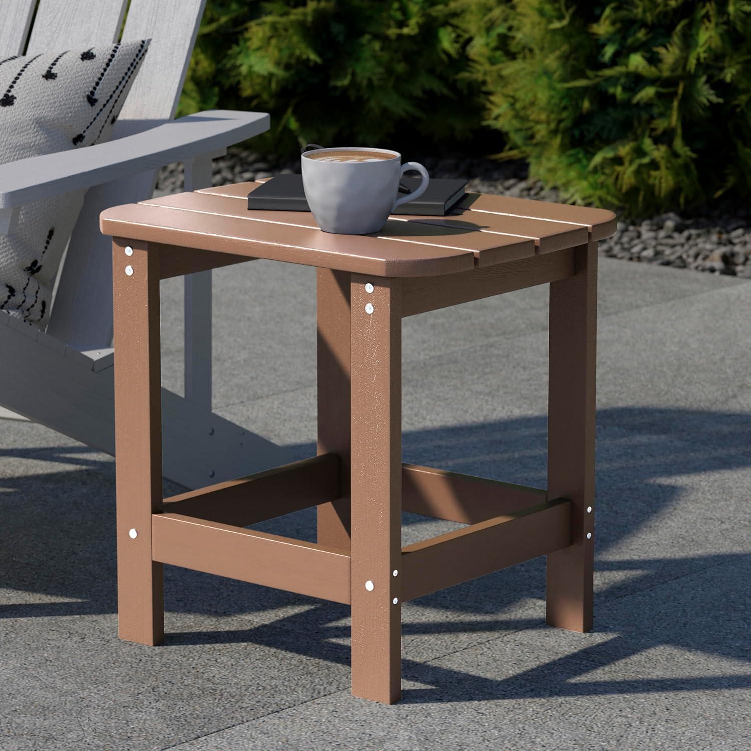Flash Furniture Charlestown All-Weather Poly Resin Wood Adirondack Side Table in Natural Cedar