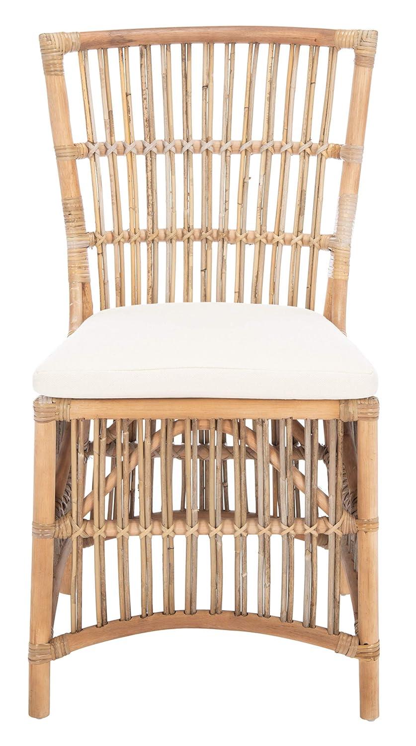 Erika Rattan Accent Chair W/ Cushion - ACH6511 - Set of 2 - White/Natural Unfinished - Safavieh