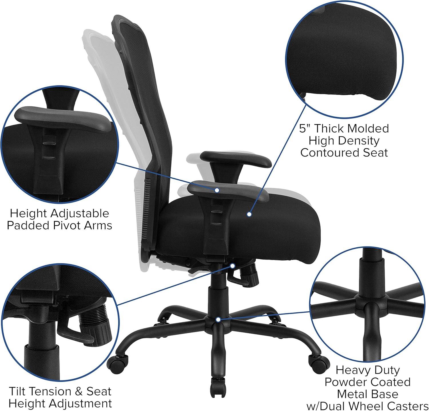 Flash Furniture HERCULES Series 24/7 Intensive Use Big & Tall 400 lb. Rated Black Mesh Multifunction Synchro-Tilt Ergonomic Office Chair