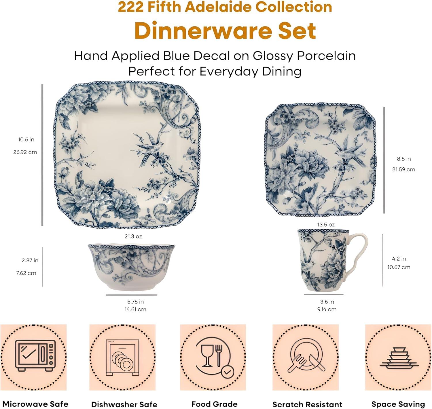 222 Fifth 222 Fifth Adelaide 16-Piece Porcelain Floral Dinnerware Set - Service For 4