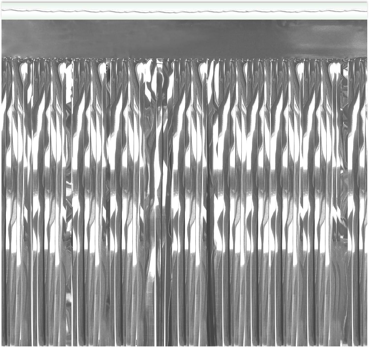 Silver Metallic Fringe Party Drape, 15" x 10'