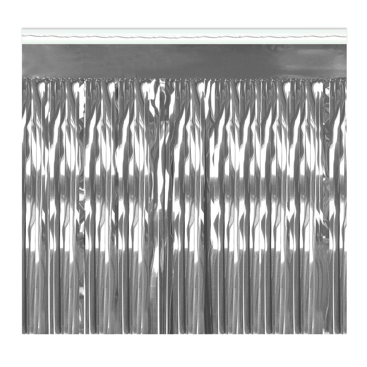 Silver Metallic Fringe Party Drape, 15" x 10'