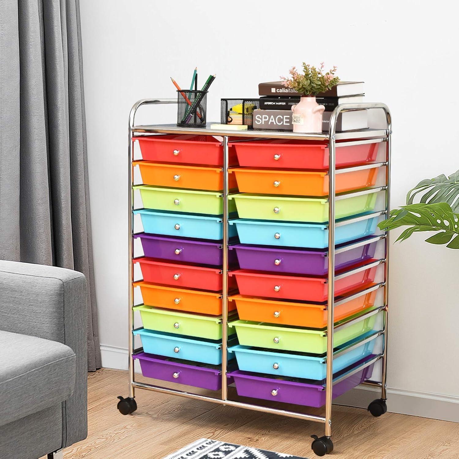 20-Drawer Organizer Cart Tools, Mobile Utility Storage Cart with Detachable Drawers & Lockable Wheels, Rolling Storage Cart with wheels for Home Office School(Multicolor)