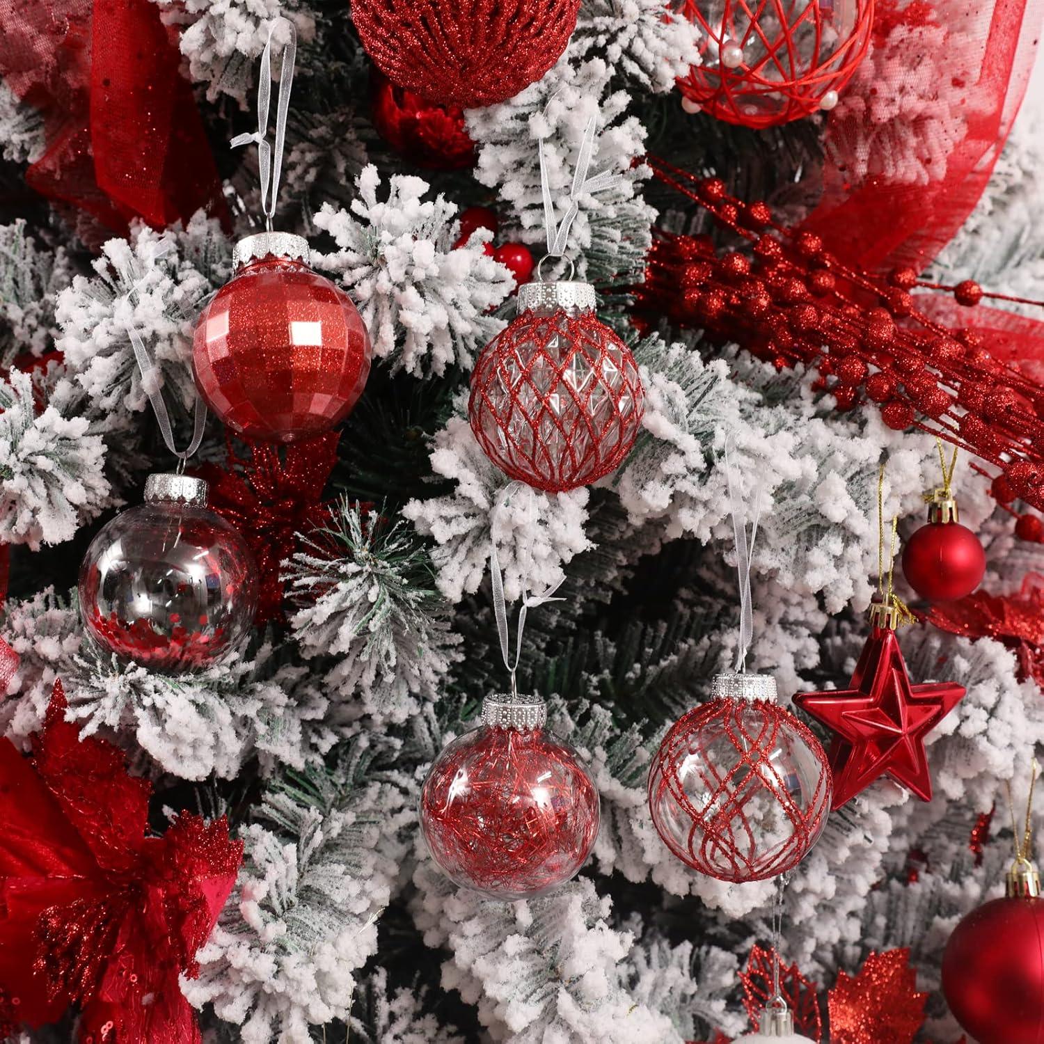 30ct Christmas Ball Ornaments-60mm/2.36" Shatterproof Clear Plastic Xmas Balls Baubles Set with Stuffed Delicate Sparkling, Hanging Christmas Tree Decorations (Rose Gold)