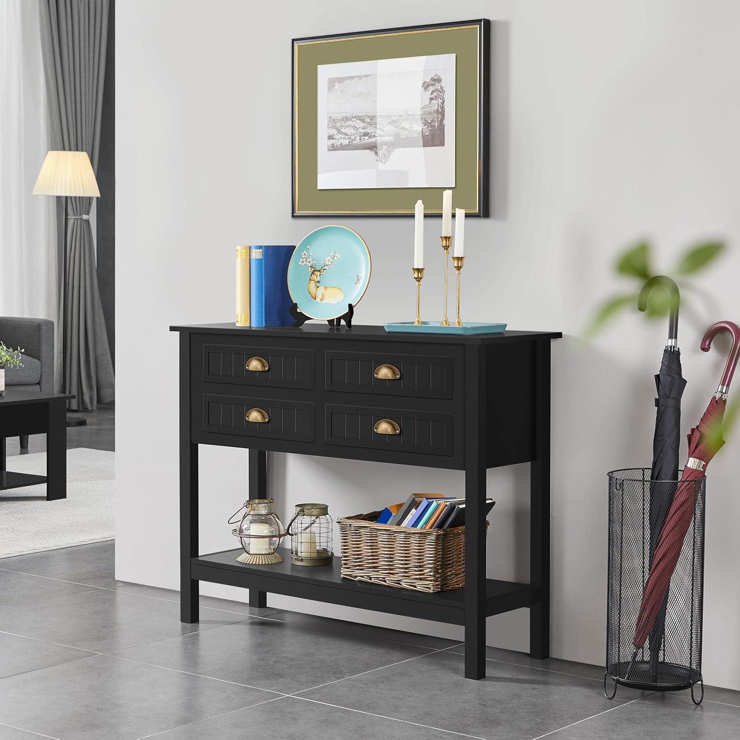 Console Table with 4 Drawers,Sofa Side Table with Open Storage Shelf, Entryway Table for Living Room