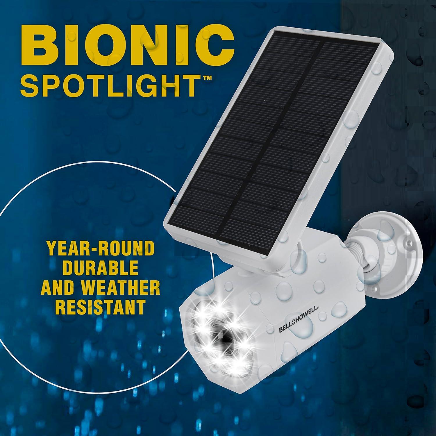 Bell + Howell Bionic Spotlight, 25 ft. Motion Sensor, Solar Sun Panels, Outdoor Lighting - White