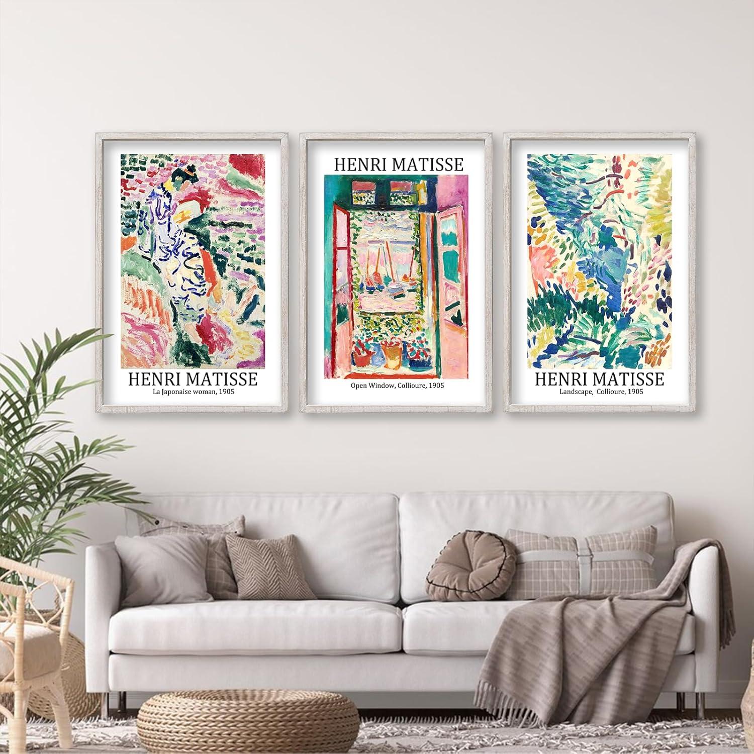 Vault W Artwork Set Of 3 16X11 Inch Large Rustic Farmhouse Aesthetic Wood Framed Matisse Sign Modern Home Bedroom Living Room Office Abstract Landscape Print Wall Hang (Wood) (Set of 3)