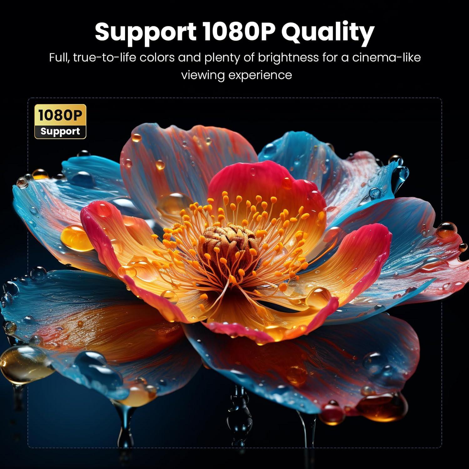 BEACHWATER POOL & SPA, LLC Outdoor Projector, Mini Projector For Home Theater, 1080P And 240" Supported Movie Projector 7500 L Portable Home Video Projector Compatible With Smartphone/TV Stick/PS4/PC/Laptop