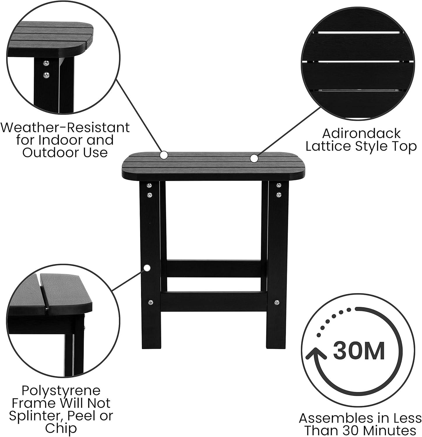 Flash Furniture Collis 5-Piece Patio Set with 4 All-Weather Poly Resin Wood Adirondack Rocking Chairs and Matching Side Tab