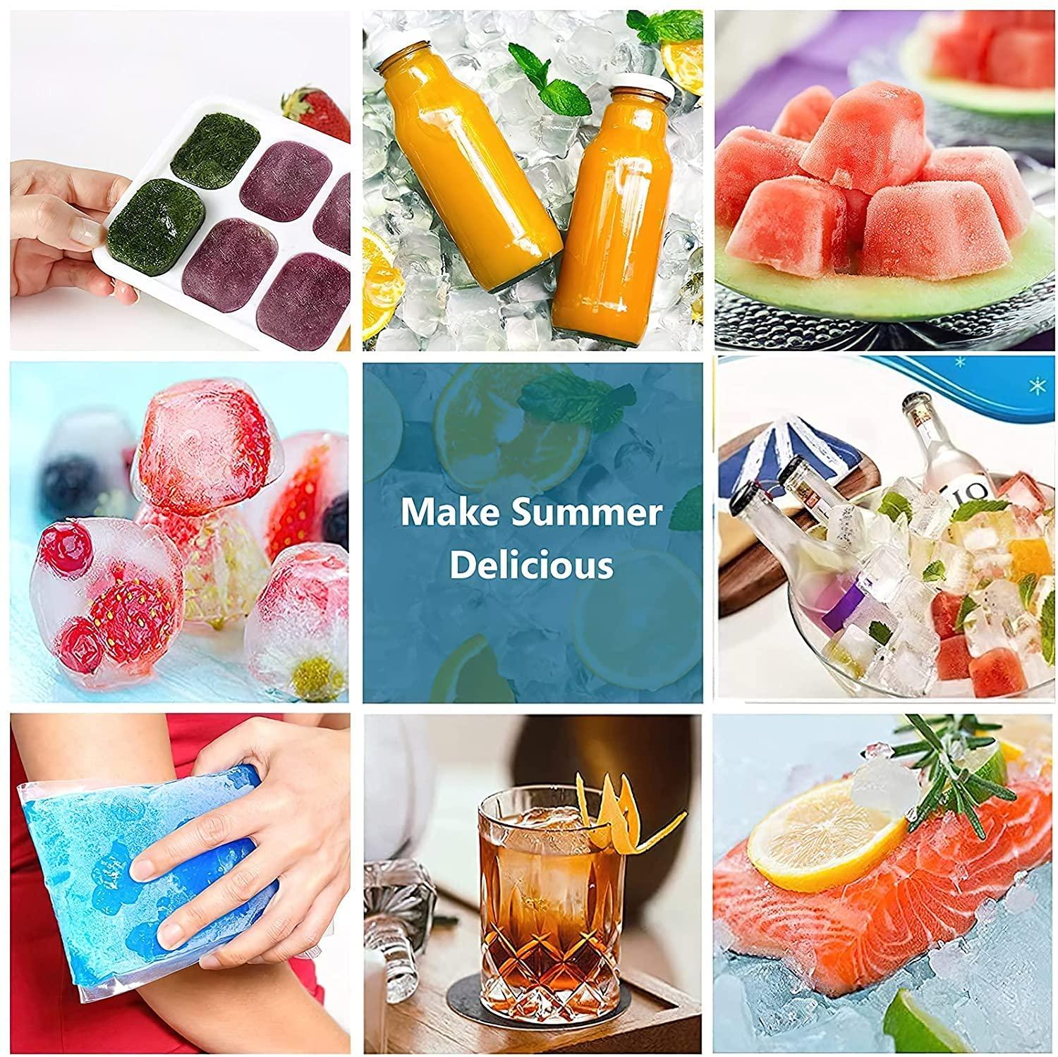 4 Bandejas de Hielo, Silicona con Tapa Extraíble, Bandejas de 14 Hielos Flexibles de Fácil Liberación, Moldes de Hielo Duraderos, Fundas Apilables y Extraíbles para Cócteles, Congeladores y Cervezas