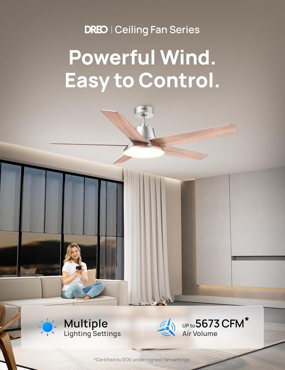 Silver and Wood 52-Inch Ceiling Fan with LED Light and Remote