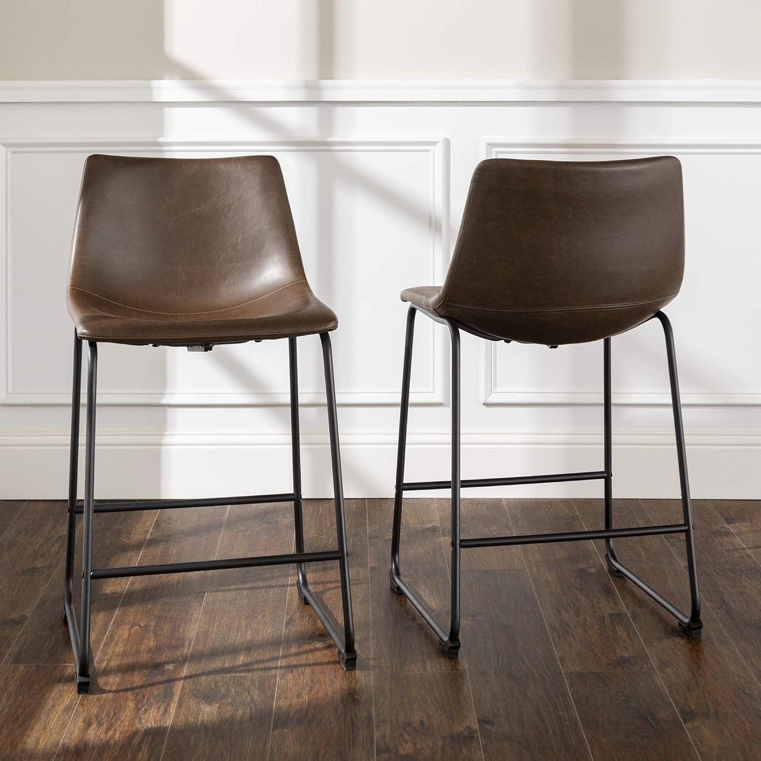 Walker Edison Full Back Faux Leather Counter Stools, Brown, Set of 2