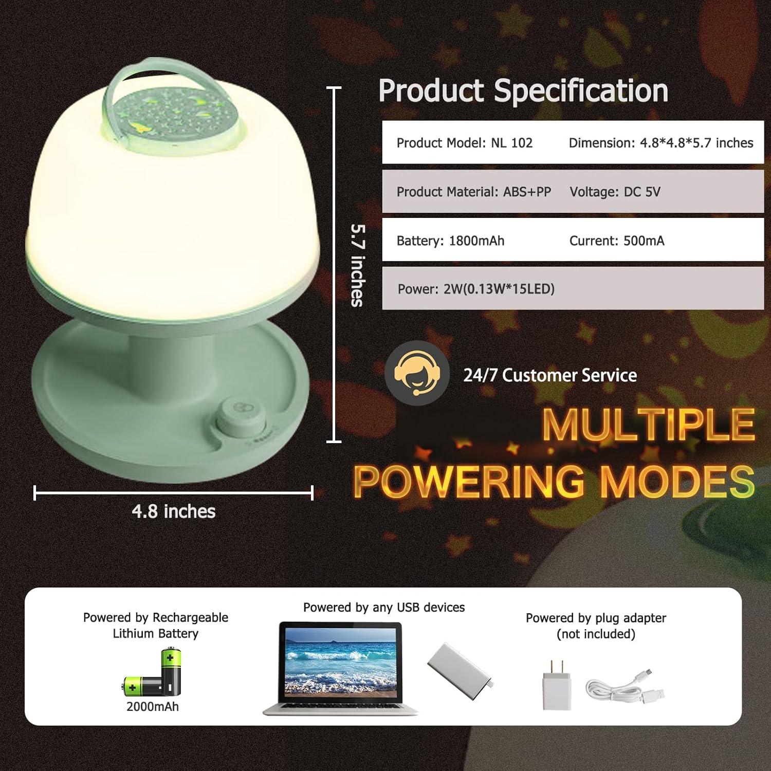 LICKLIP Toddler Night Light Lamp, Dimmable LED Bedside Lamp with Star Projector, Kids Night Lights with Timer Design & Color Changing, Portable Rechargeable Lamp, Cute Gifts for Children Bedroom