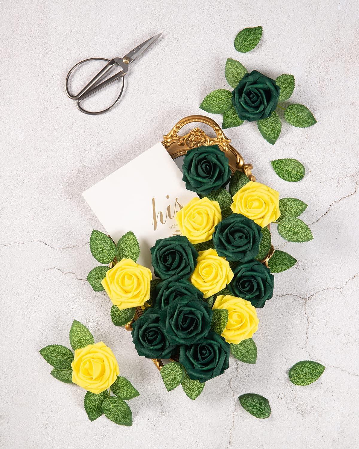 Eco-Friendly Green and White Artificial Rose Centerpiece Set