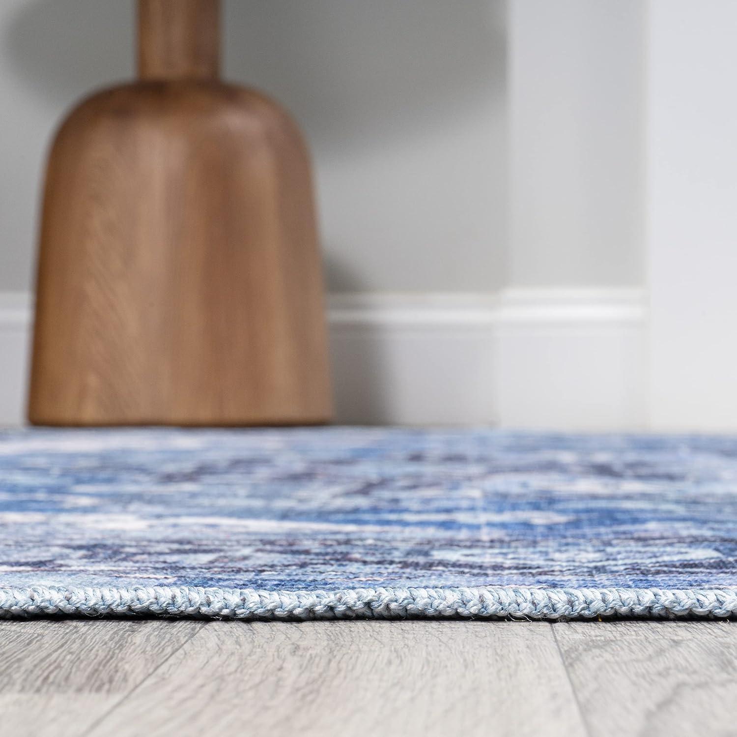 2' x 8' Maris Ornate Medallion Machine Washable Indoor/Outdoor Runner Rug, Blue/Navy - JONATHAN Y