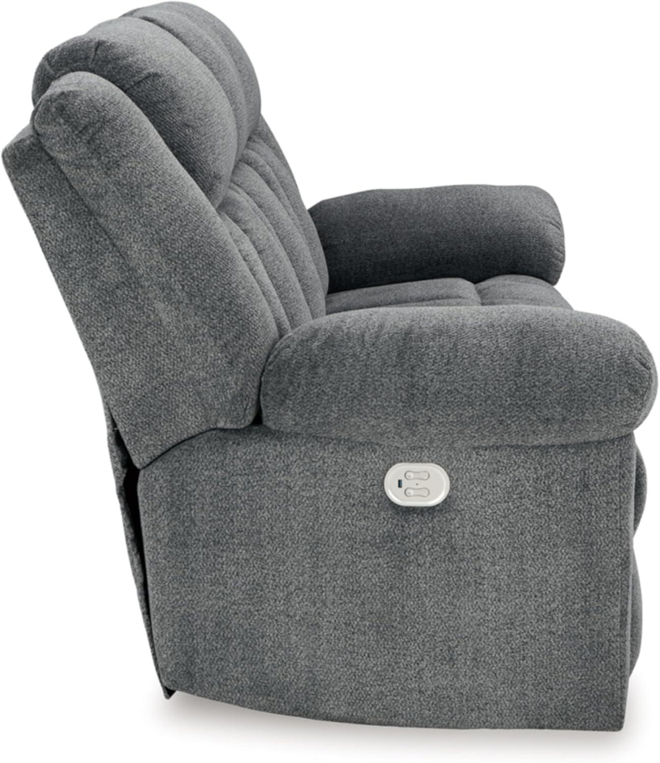 Slate Gray Fabric Power Reclining Sofa with Adjustable Headrest