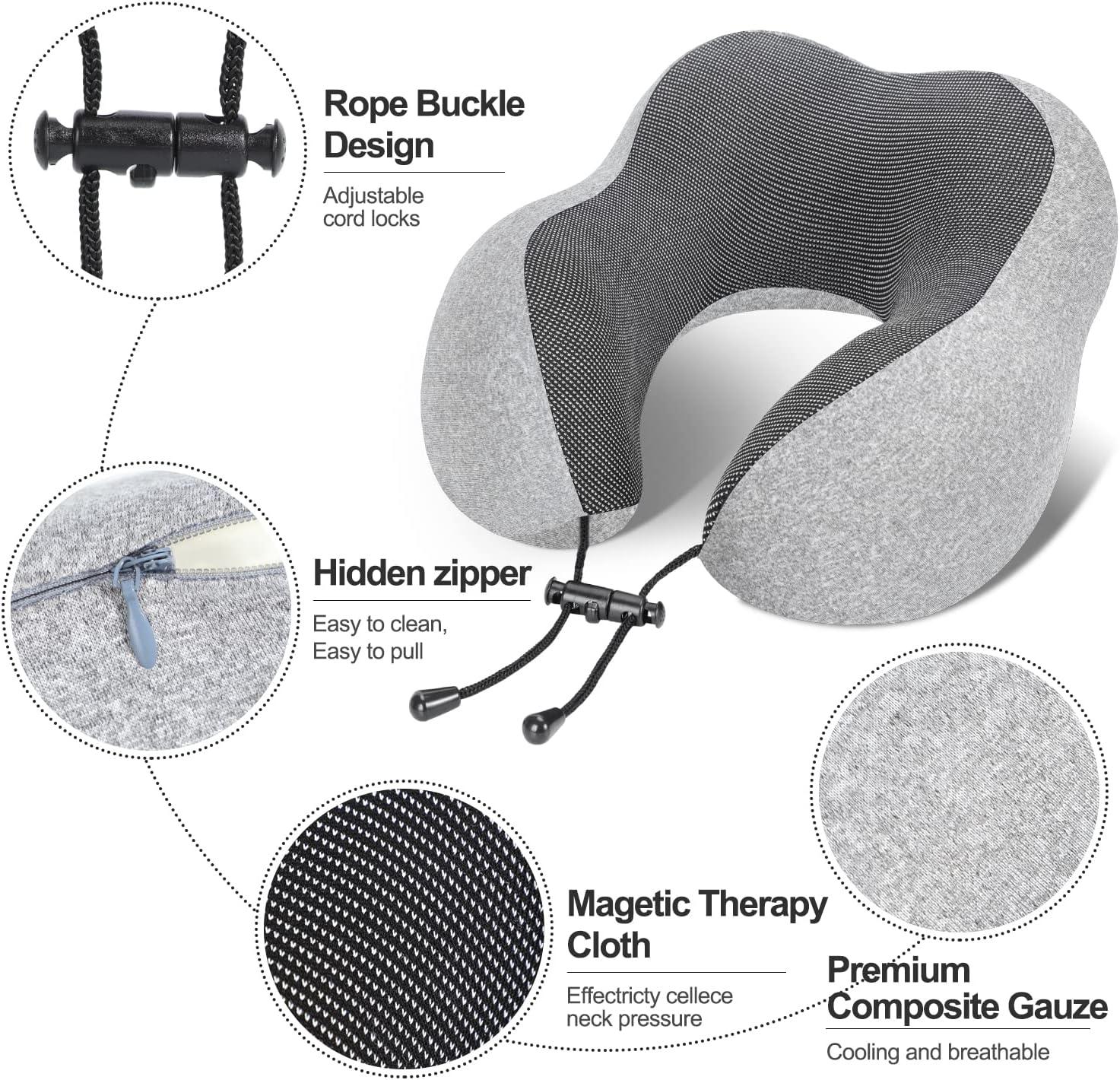Travel Pillow, Best Memory Foam Neck Pillow Head Support Soft Pillow for Sleeping Rest, Airplane Car & Home Use (Grey-E)
