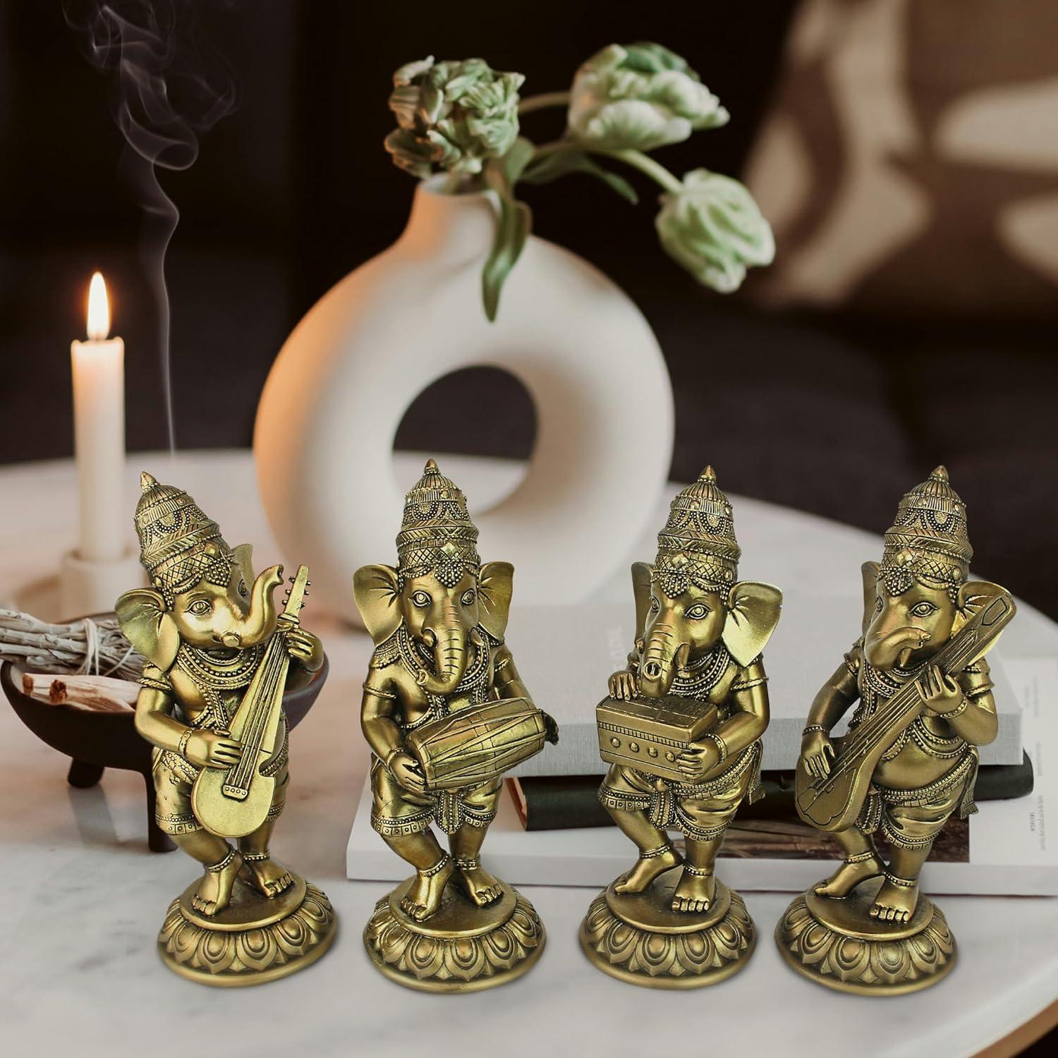 Design Toscano Hindu Gods Lord Ganesha Musical Elephant 4 Piece Figurine Set