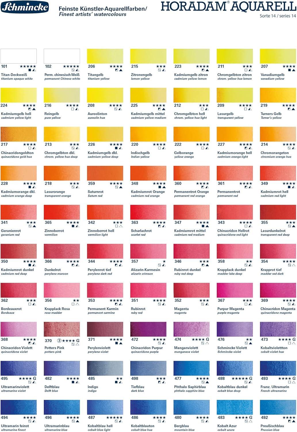 Schmincke Horadam Aquarell Watercolor Pans - Assorted Colors, Set of 48, Half pans