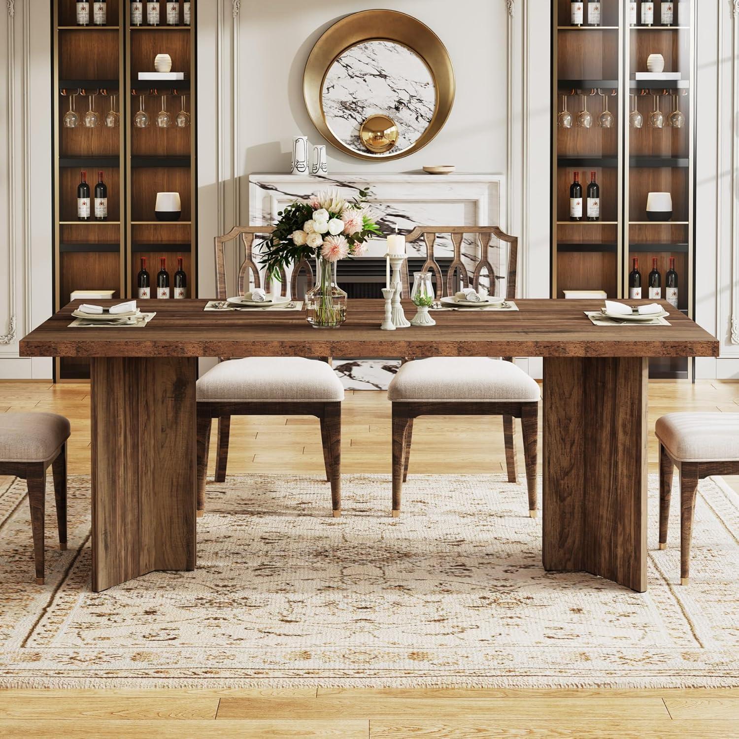 Tribesigns 63" Dining Table for 4-6, Wood Farmhouse Kitchen Table for Dining Room, Dark Brown