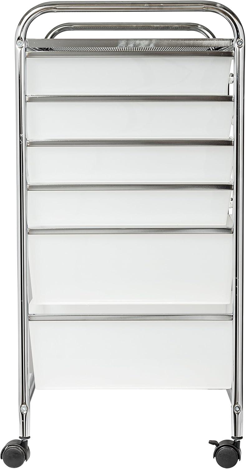 Chrome and White 12-Drawer Rolling Storage Cart