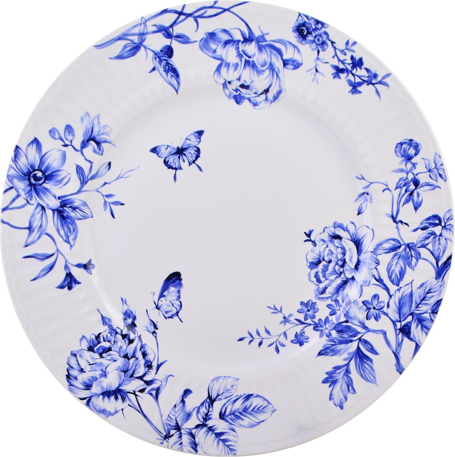 222 Fifth 222 Fifth Cassian Embossed Toile Blue Porcelain Dinnerware Set - Service For 4 (Set of 12)