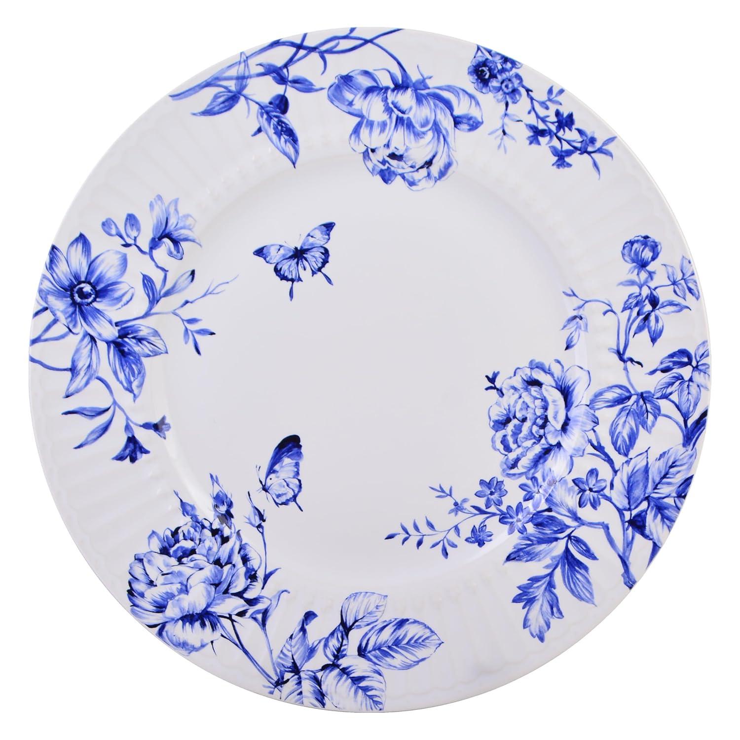 222 Fifth 222 Fifth Cassian Embossed Toile Blue Porcelain Dinnerware Set - Service For 4 (Set of 12)