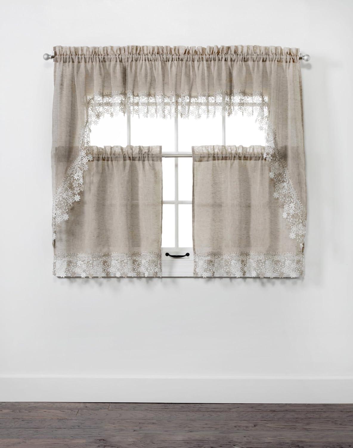 Collections Etc Renaissance Home Fashion Lillian Valance with Macrame Band, 58" X 12", Linen