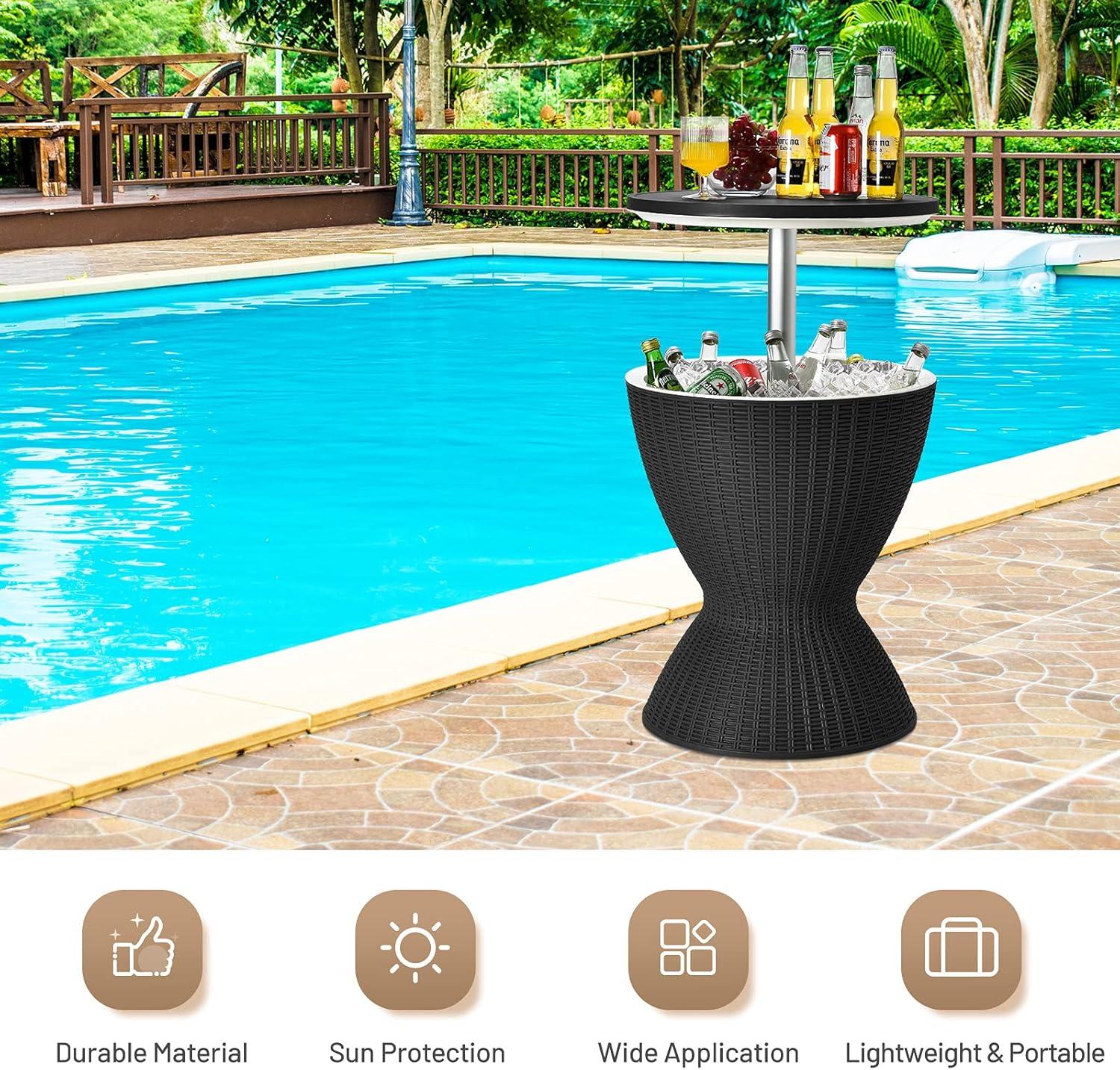Costway 8 Gallon 3 in 1 Patio Rattan Cooler Bar Table Adjust Ice Bucket Black