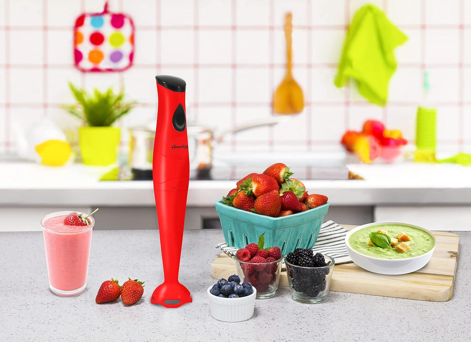 Americana by Elite EHB-2425R Hand Blender with Detachable Wand - Red