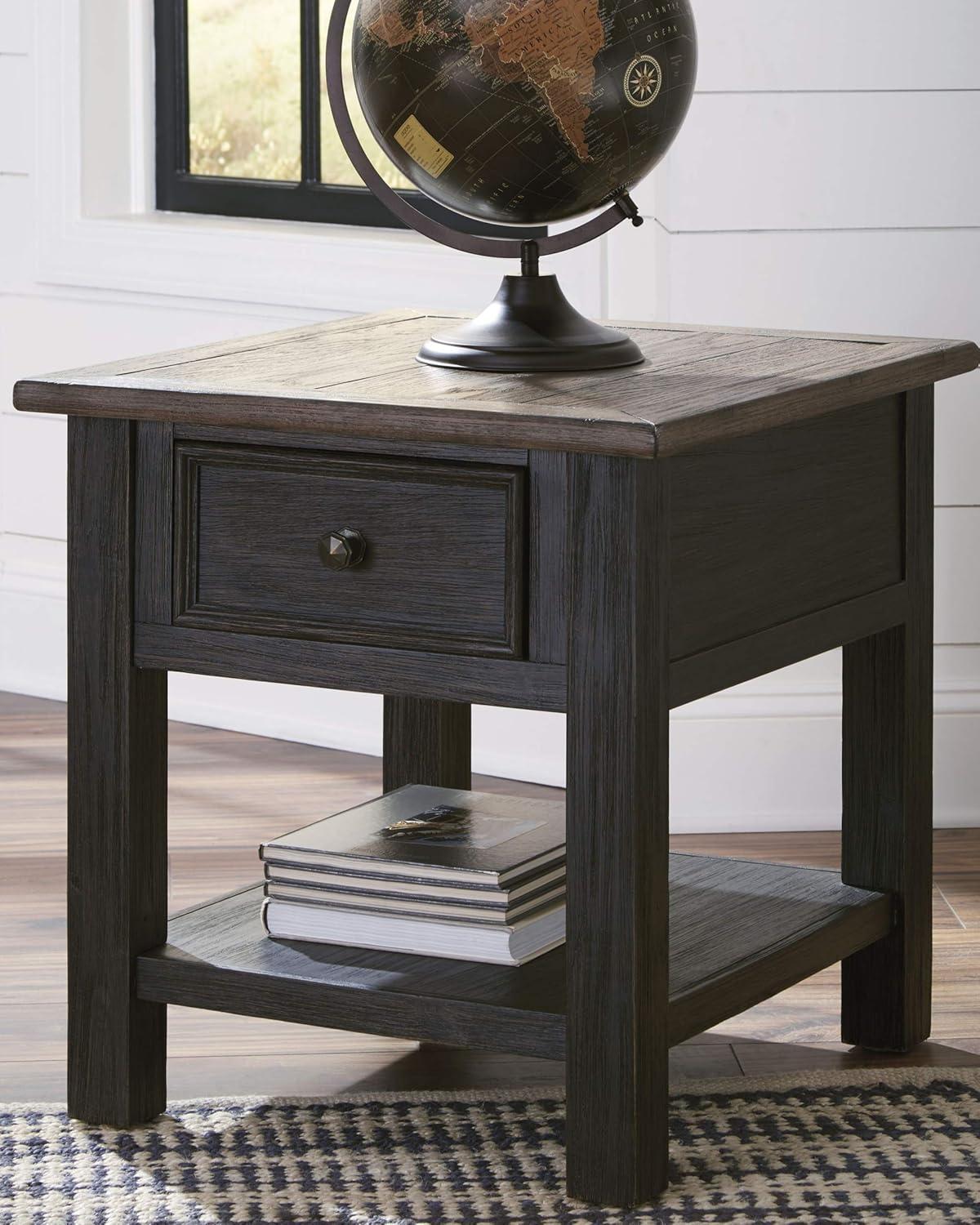 Tyler Creek End Table Grayish Brown/Black - Signature Design by Ashley: Mid-Century Modern, Wood Legs, Storage Shelf