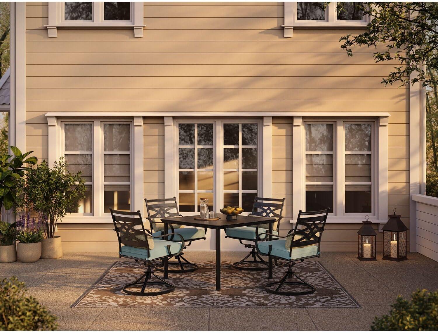 Hanover Montclair 9-Piece High-Dining Set in Ocean Blue with 8 Counter-Height Swivel Chairs and 60-Inch Square Table