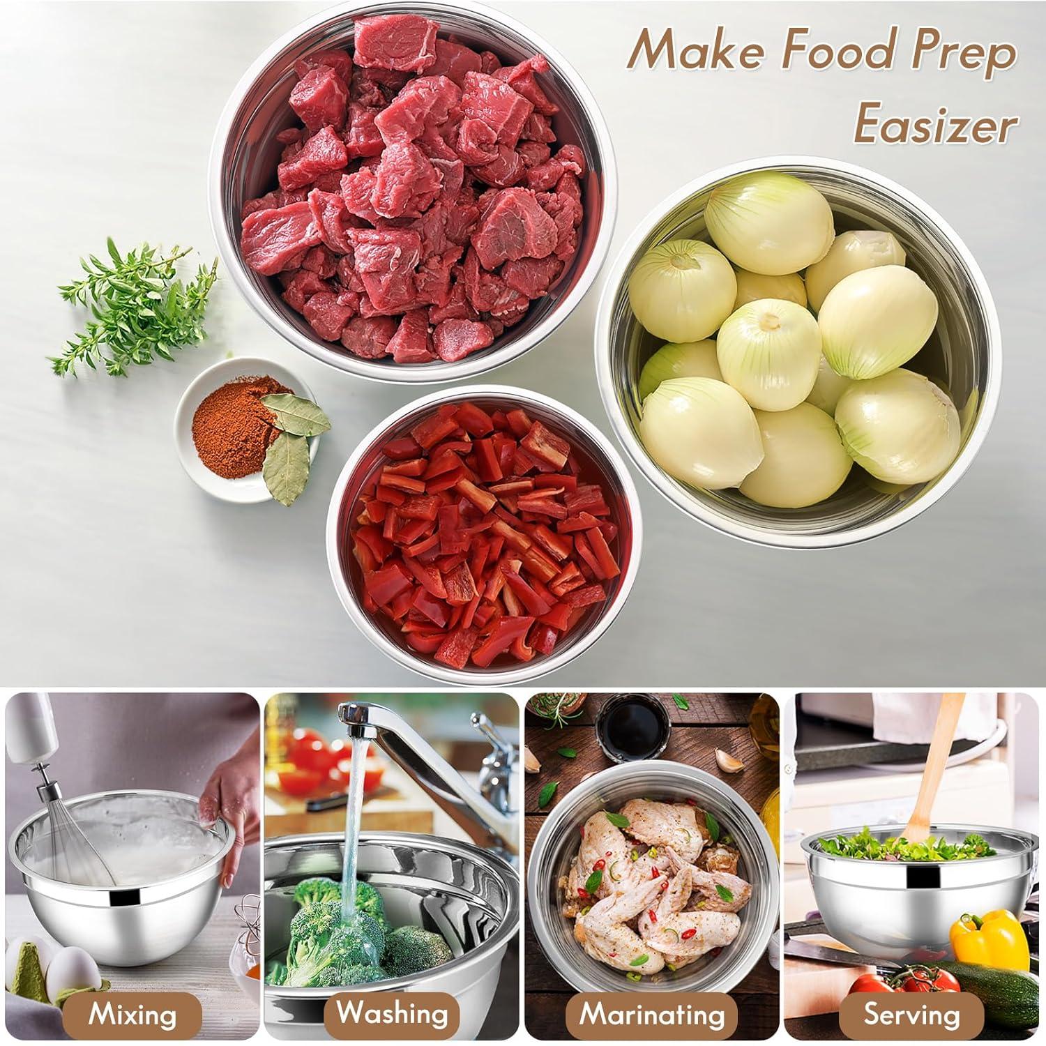 Toledo Bath & Kitchen Stainless Steel Mixing Bowls With Lids, 5-Pack Metal Nesting Bowls With Airtight Covers For Cooking, Baking, Serving, Storage, Non-Toxic & Dishwasher Safe, Size 4.6/3/1.5/1/0.7QT - Khaki