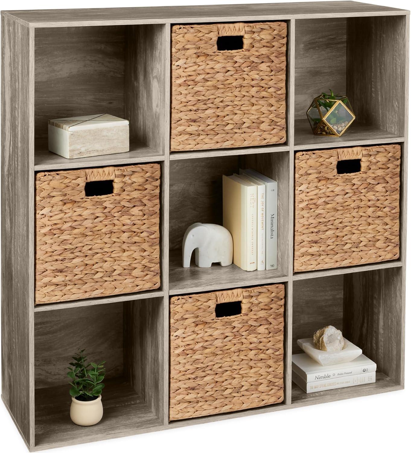 Best Choice Products 9-Cube Bookshelf, 13.5in Display Storage System, Organizer w/ Removable Back Panels - Greige