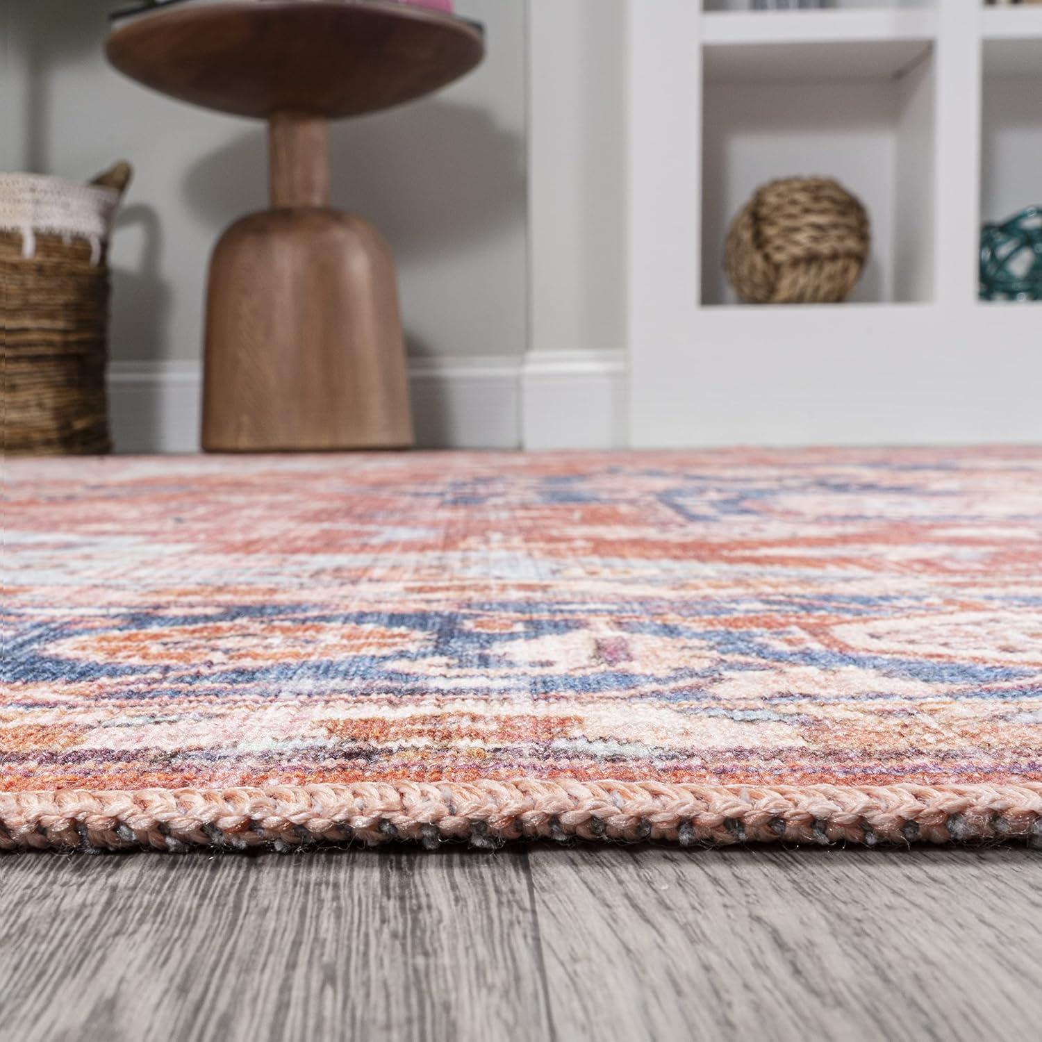 2' x 8' Maris Ornate Medallion Machine Washable Indoor/Outdoor Runner Rug, Orange/Cream - JONATHAN Y