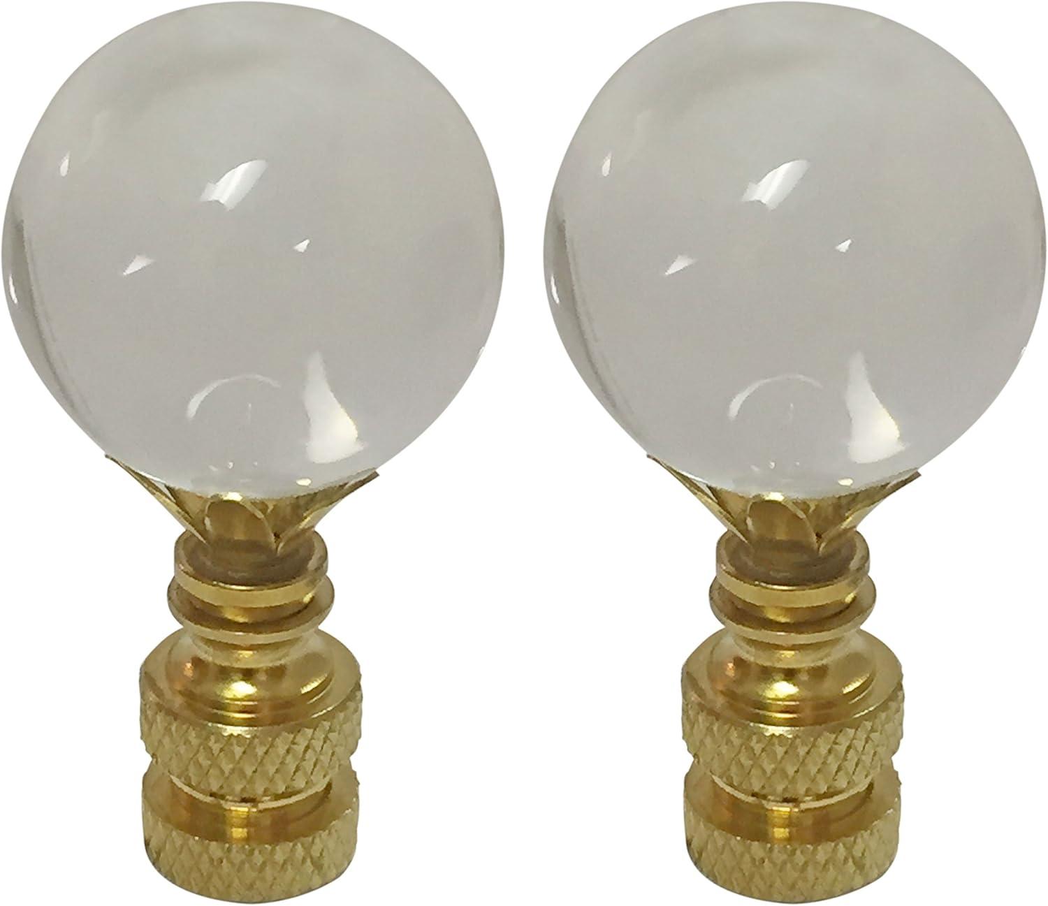 Royal Designs CCF-2016M-PB-2 Medium Clear Ball K9 Crystal Finial For Lamp Shade With Polished Brass Base, Set of 2