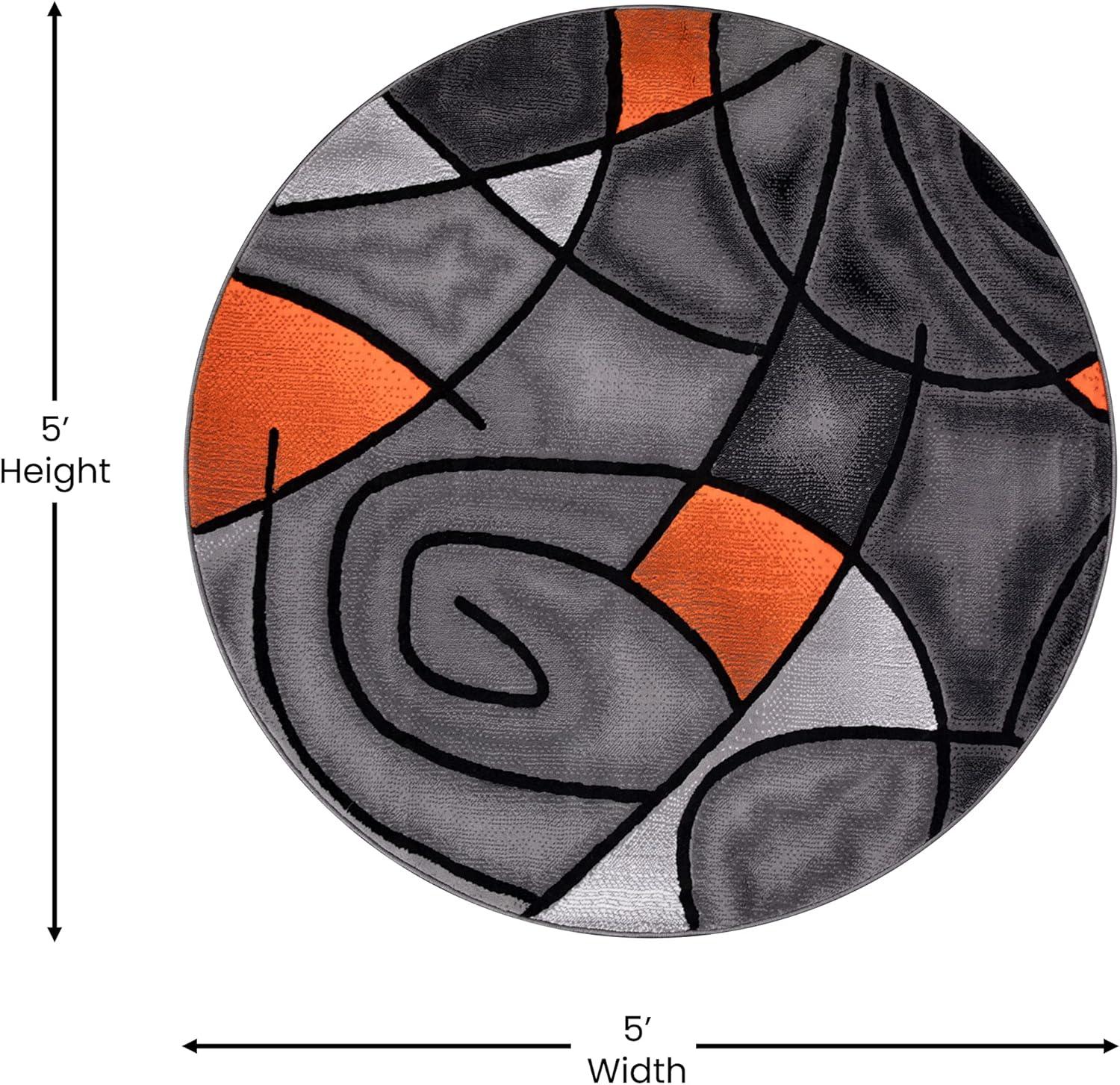 Flash Furniture Jubilee Collection 5' x 5' Round Orange Abstract Area Rug - Olefin Rug with Jute Backing - Living Room, Bedroom, Family Room