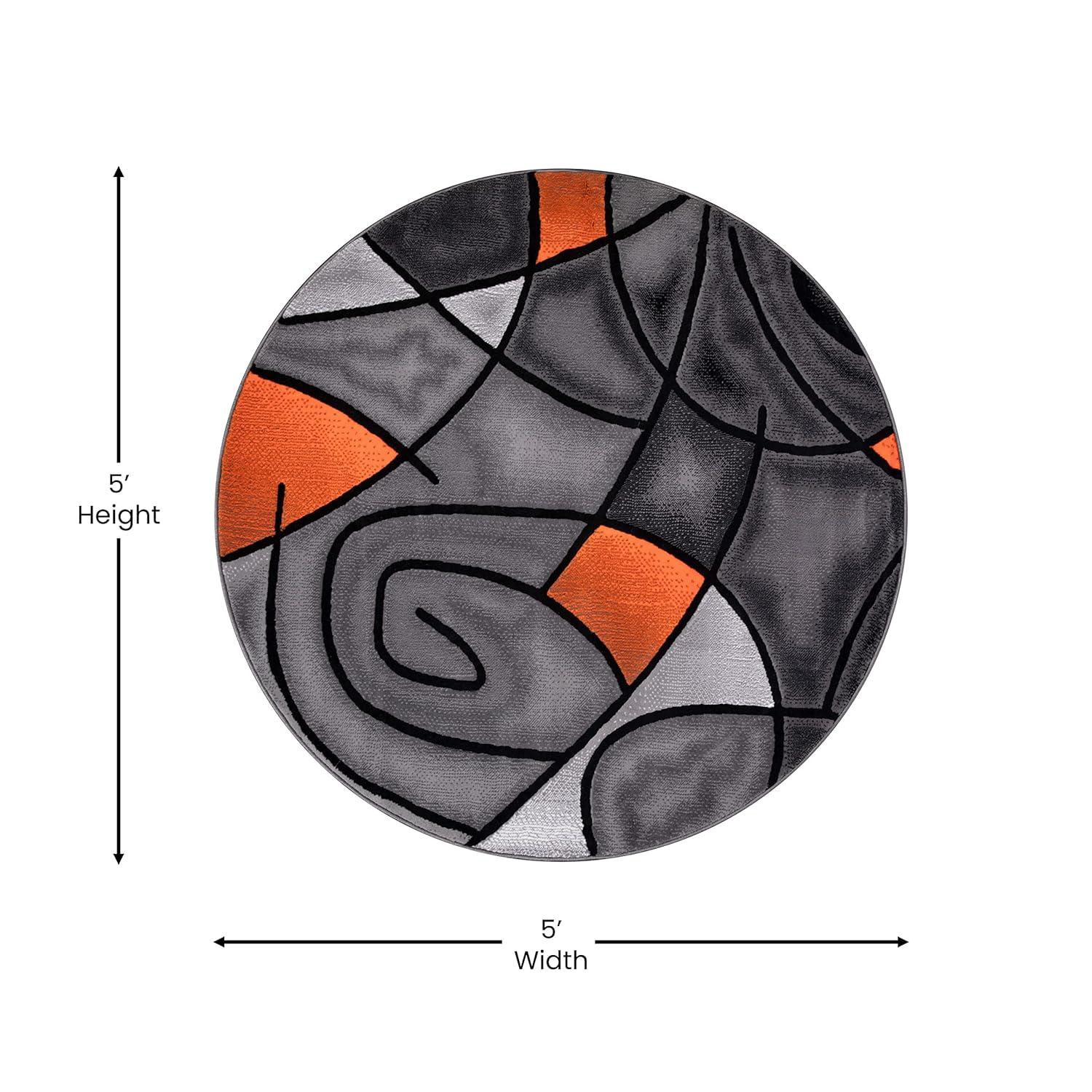 Flash Furniture Jubilee Collection 5' x 5' Round Orange Abstract Area Rug - Olefin Rug with Jute Backing - Living Room, Bedroom, Family Room