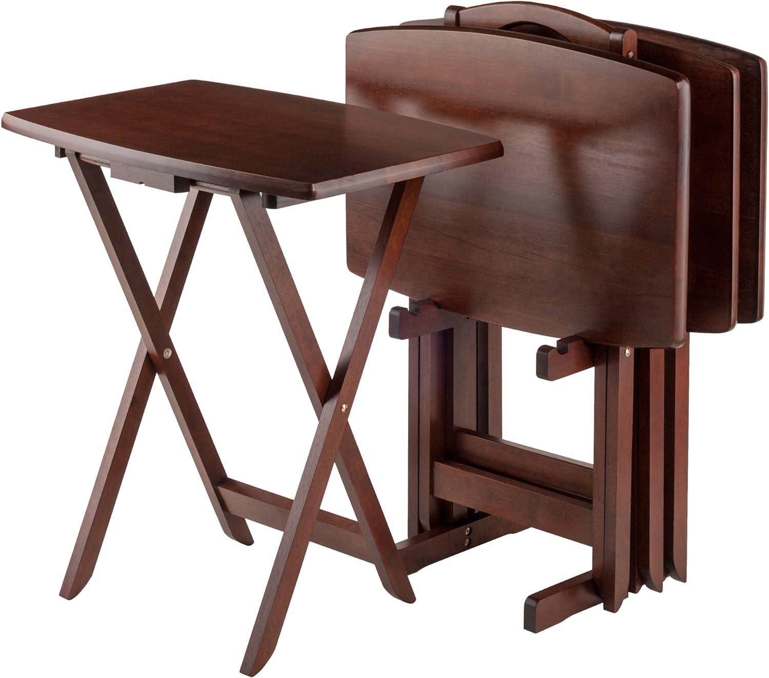 Set of 4 Rich Walnut Oversized Folding Snack Tables