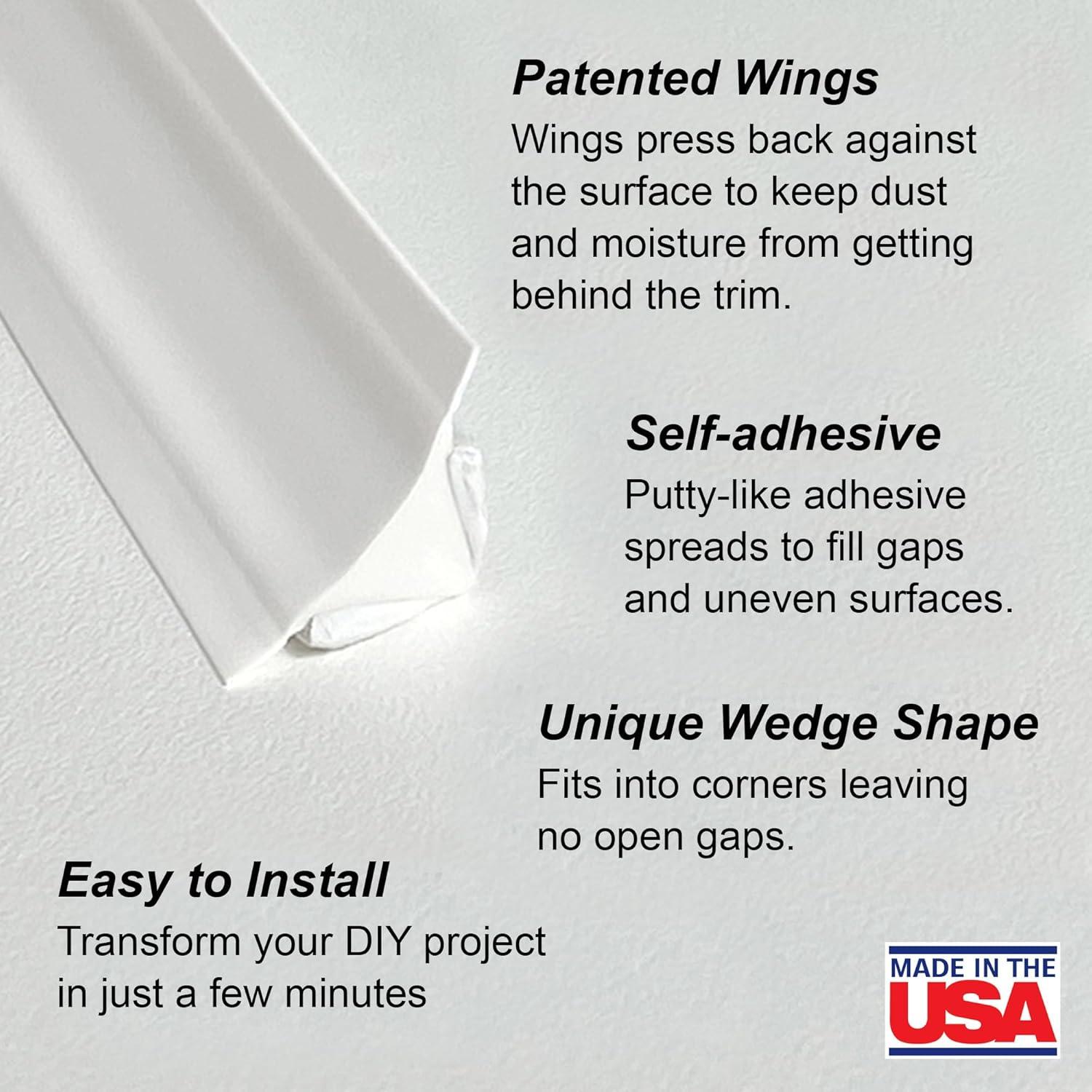 1/2 in. x 10 ft. White PVC Inside Corner Self-adhesive Flexible Caulk and Trim Molding (2-Pack)