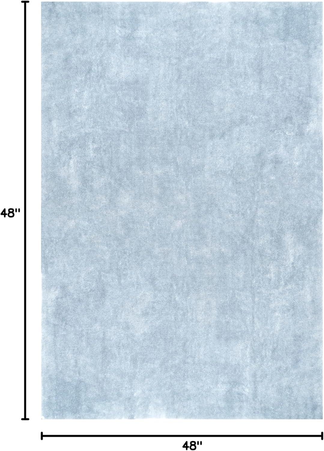 nuLOOM 4' Square Cozy Plush SuperiorWash Area Rug, Machine Washable, Non-Slip, Soft Fluffy Shag Carpet for Living Room Bedroom, Loni Light Blue