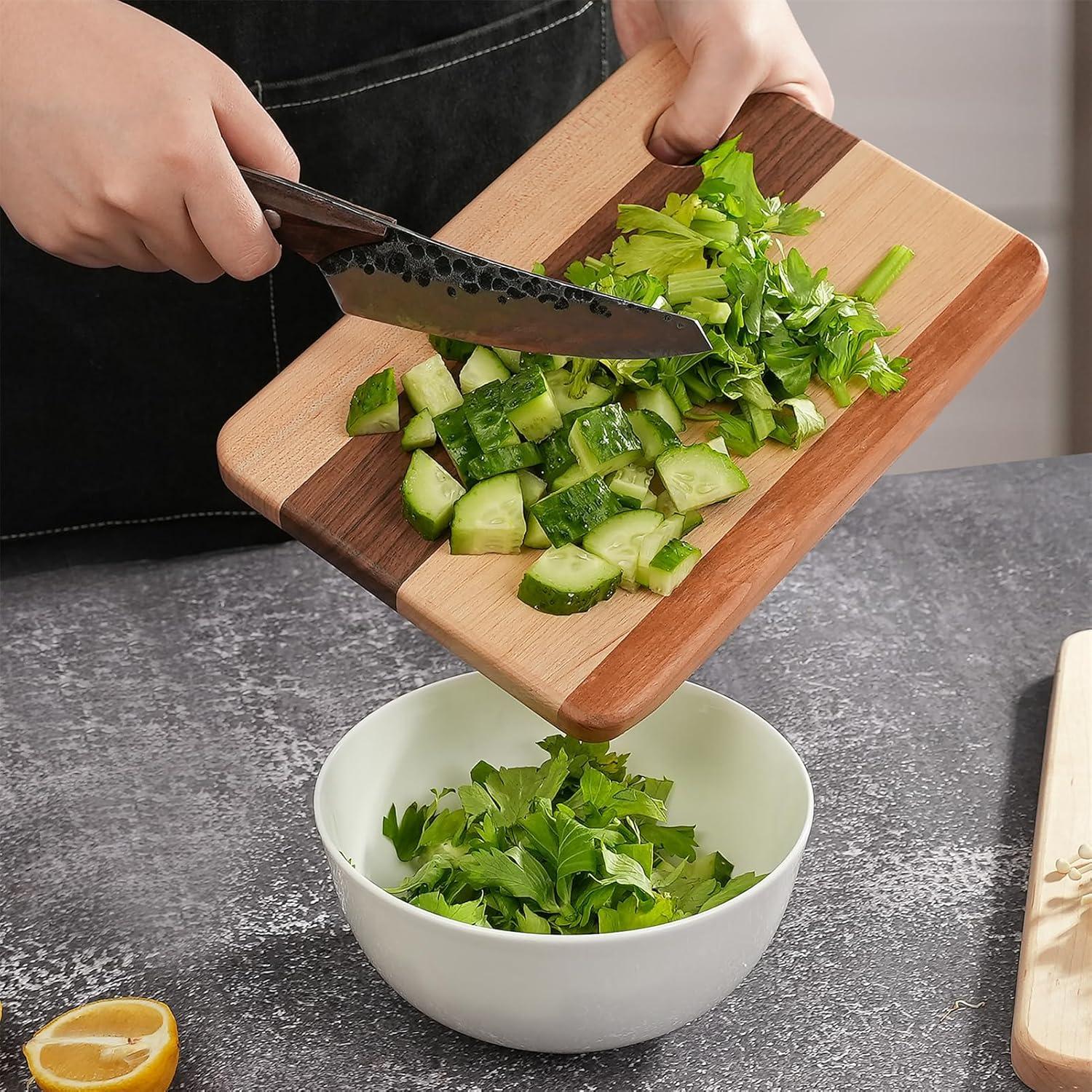 CONSDAN CONSDAN Mixed Hardwood Cutting Board, Food-Safe Kitchen Chopping Board for Meat, Vegetables, Fruits