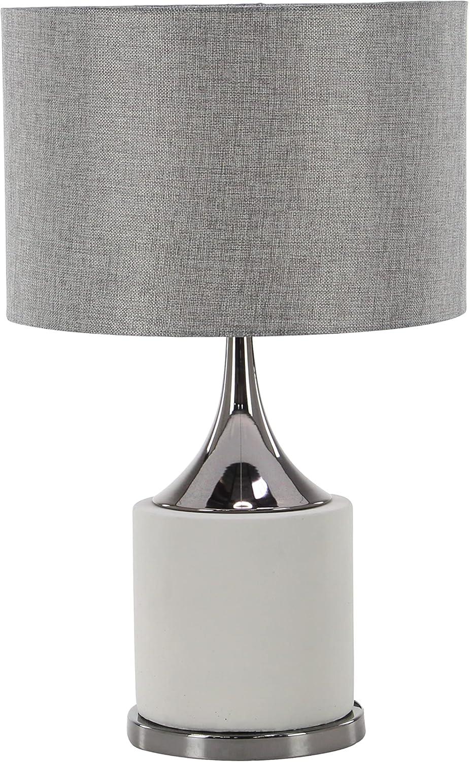 Gray and Silver Pedestal Nightstand Lamp with Barrel Shade